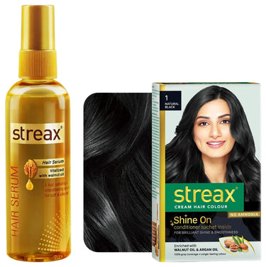 Streax Hair Serum-200 ml Vitalized with Walnut Oil, For Hair Smoothening & Shine, For Dry & Frizzy Hair Permanent Hair Colour, 100% Grey coverage, Infused with Argan and Walnut Oil